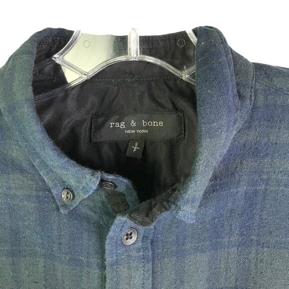 Rag & Bone Shirt Mens SP Green Blue Plaid Button Down Long Sleeve Collar Cotton - Picture 2 of 10